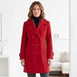 Centigrade Trench Coat Women M Red Wool Cashmere Peacoat VTG Knee Length Chic